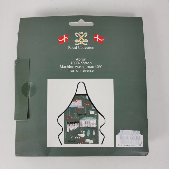 Royal Collection Copenhagen Apron Green Scandinavian Souvenir Collage Cotton NEW - Picture 9 of 11